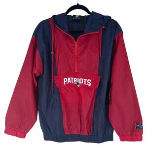 New England Patriots Men’s Hooded Windbreaker Jacket Small Blue Red NFL Apparel